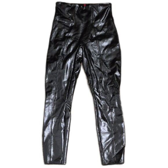 SPANX Liquid Leather High Waisted Leggings Pants S Black Sleek & Sculpting - Picture 1 of 11